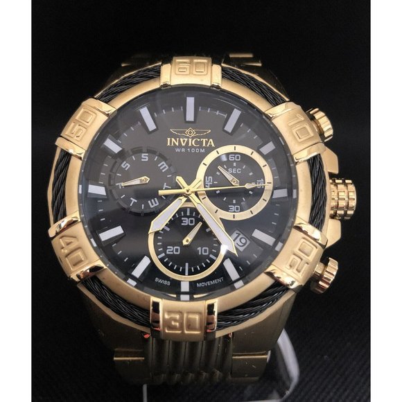 Invicta Men's Watch 25867 Bolt Quartz Chronograph Gold Tone S\S Black Dial Swiss